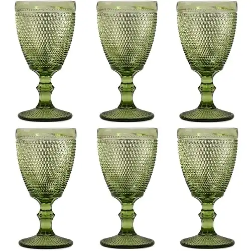 Bandesun Wine Glasses Set of 6 Beads Goblet Glass Cup Classic Drinkware